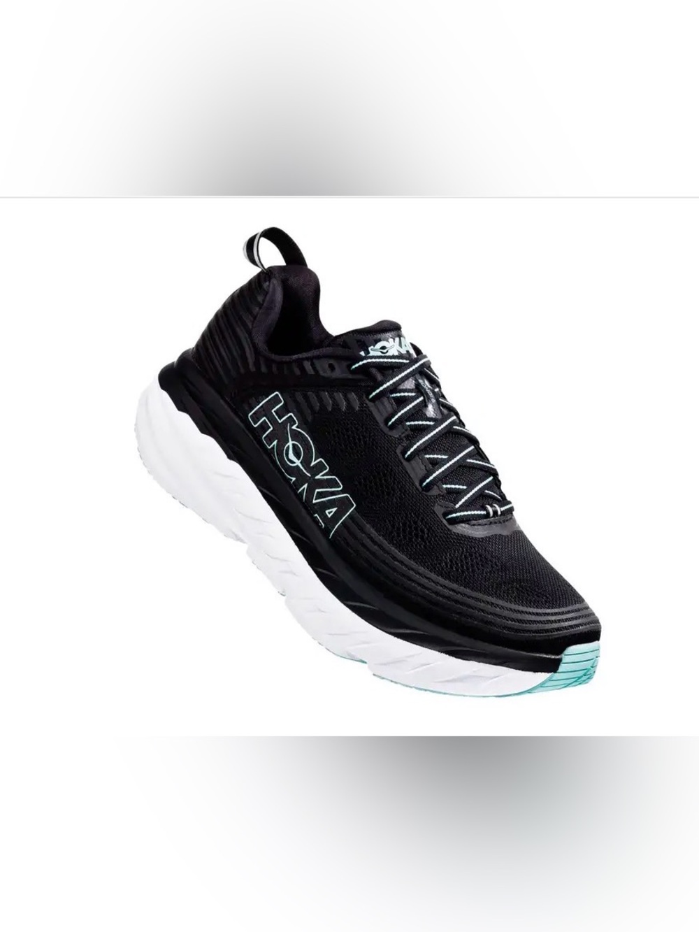 Hoka Bondi 6 Black/Aqua Sky Athletic Shoe Sz 9.5 NIB